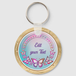 Custom Text, butterflies, and Heart love monogram Keychain