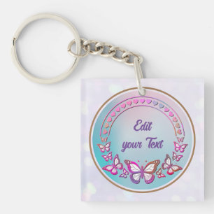 Custom Text, butterflies, and Heart love monogram Keychain