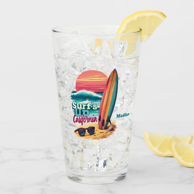Custom Text California Surfing Glass (Back Ice)