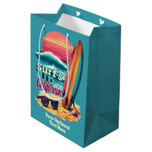 Custom Text California Surfing Medium Gift Bag