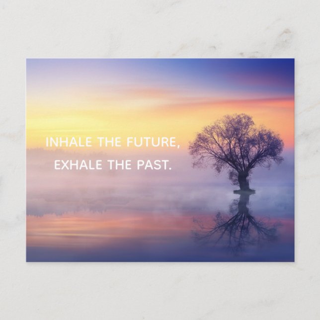Custom Text Calm Zen Inhale Exhale Misty Lake Tree Postcard (Front)
