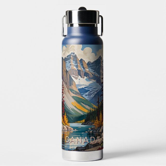 Custom Text Canada Travel Poster Water Bottle (Front)