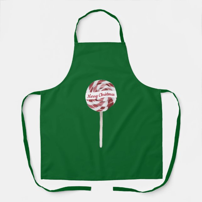 Custom Text Candy Cane Swirl Christmas Lollipop Apron (Front)