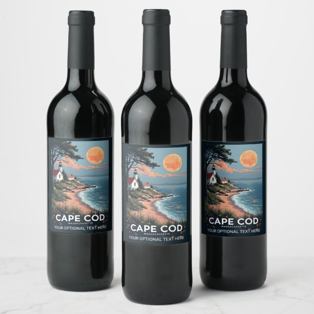 Custom Text Cape Cod Massachusetts Wine Label (Bottles)