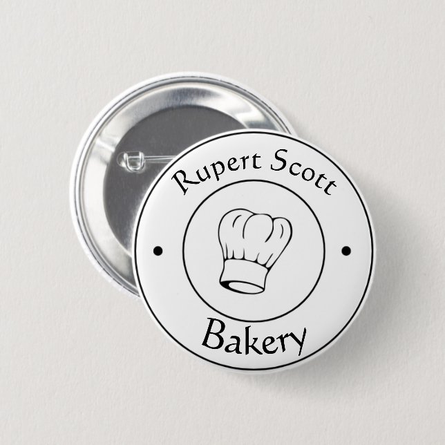 Custom text chef's hat business logo 2 inch round button (Front & Back)