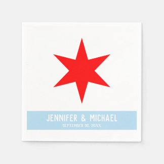 Custom Text Chicago Flag Red 6-Pointed Star | Blue Napkin