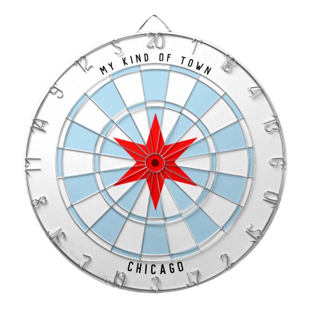 Custom Text Chicago Flag Red 6-Pointed Star Dartboard (Front)