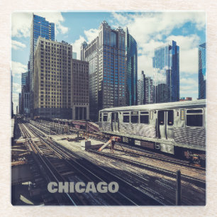 Custom Text Chicago USA Glass Coaster