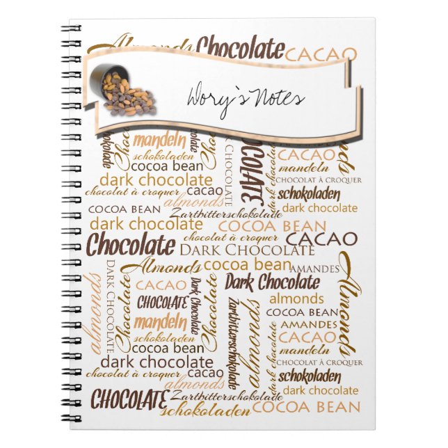 Custom Text Chocolate Multilingual Typography Notebook (Front)
