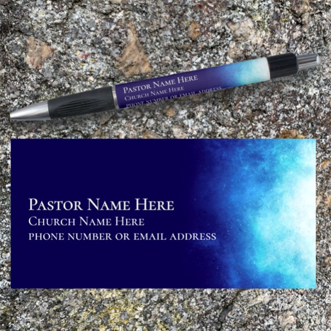 Custom Text Christian Church Gift Promotional  Pen (Custom text pen with cool modern blue nebula style.  Add name address great church promotional gift
)