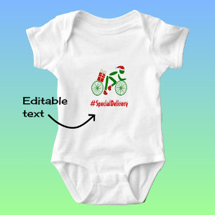 Custom text christmas cyclist delivery baby bodysuit