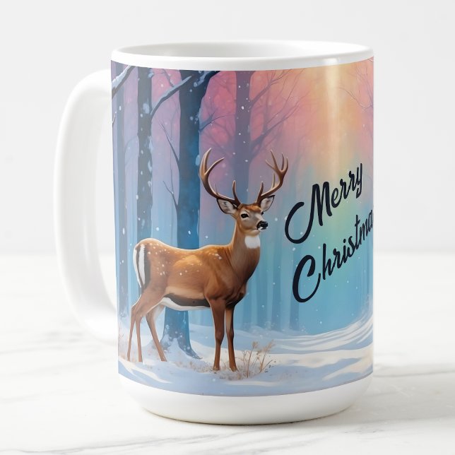Custom Text Christmas  Mug Deer In A Snowy Forest  (Creator Uploaded)