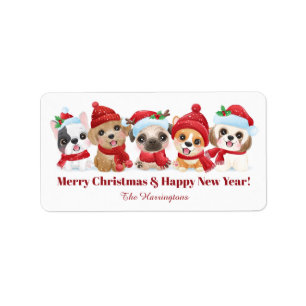 Custom text Christmas Puppies labels
