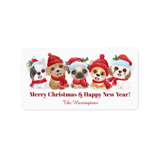 Custom text Christmas Puppies labels (Front)