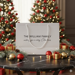Custom Text Christmas Silver Large Gift Bag