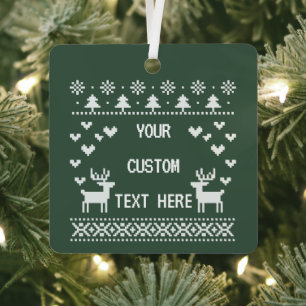 Custom Text Christmas Ugly Sweaters Couple Funny Metal Ornament