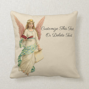 Custom Text/ Christmas Vintage Retro Angel Girl Throw Pillow
