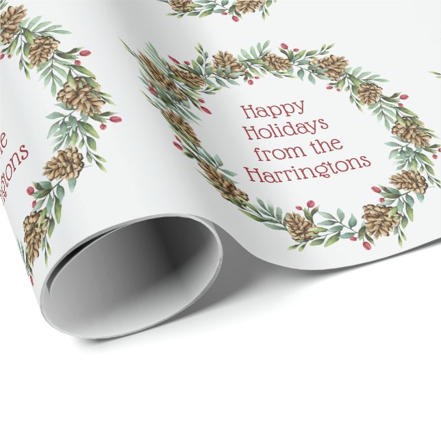 Custom text Christmas Wreath wrapping paper (Roll Corner)