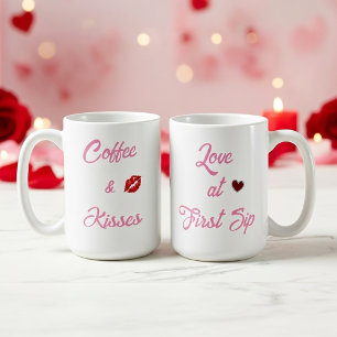 Custom Text Coffee and Kisses Valentine's Day Gift Mug