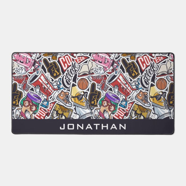 Custom Text College Comics Pattern Desk Mat (Front)