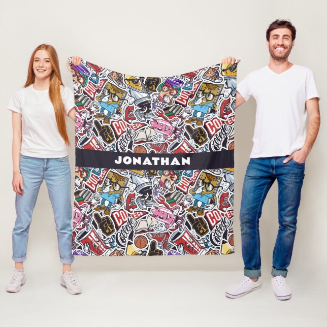 Custom Text College Comics Pattern Fleece Blanket (In Situ)