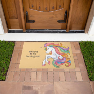 Custom Text & Color Colorful Unicorn Doormat