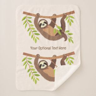 Custom Text & Color Cute Sloth Sherpa Blanket