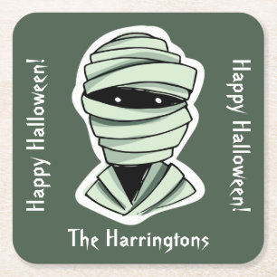 Custom text & colour 2/4 Halloween Creatures Square Paper Coaster