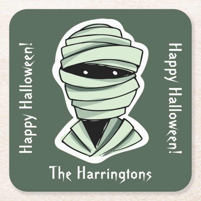 Custom text & colour 2/4 Halloween Creatures Square Paper Coaster (Front)