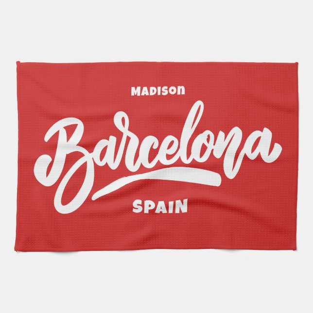 Custom Text & Colour Barcelona Kitchen Towel (Horizontal)