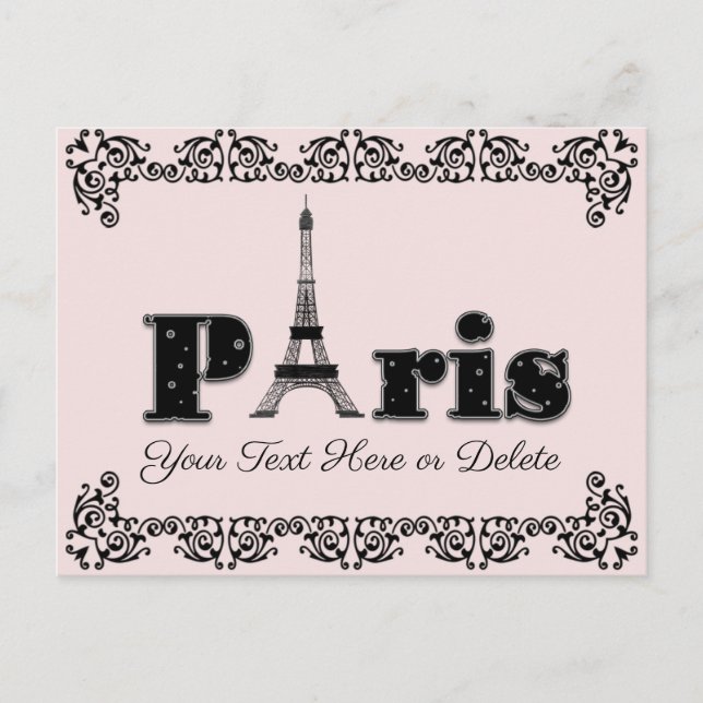 Custom Text/Colour Blush Pink Paris Eiffel Tower Postcard (Front)