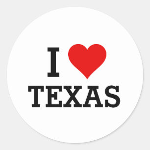 Custom Text & Colour Classic I Love Texas Red Hear Round Sticker