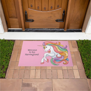 Custom Text & Colour Colourful Unicorn Doormat
