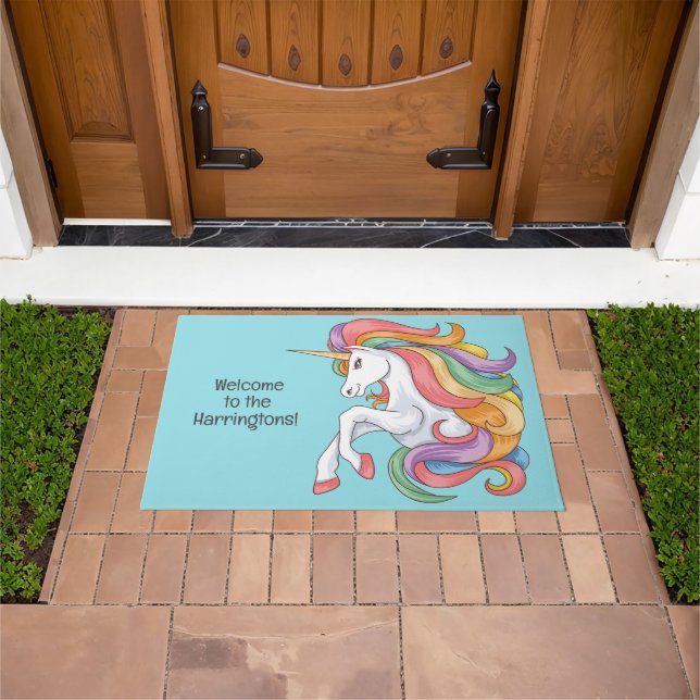 Custom Text & Colour Colourful Unicorn Doormat (Outdoor)