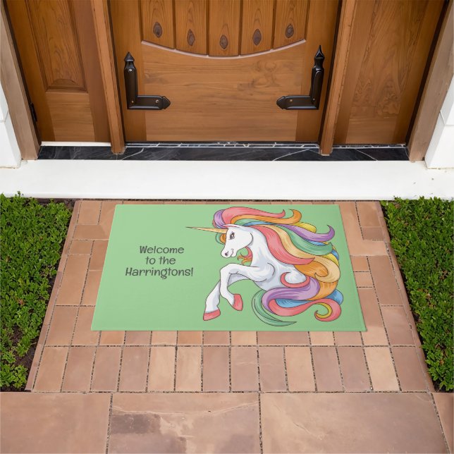 Custom Text & Colour Colourful Unicorn Doormat (Outdoor)