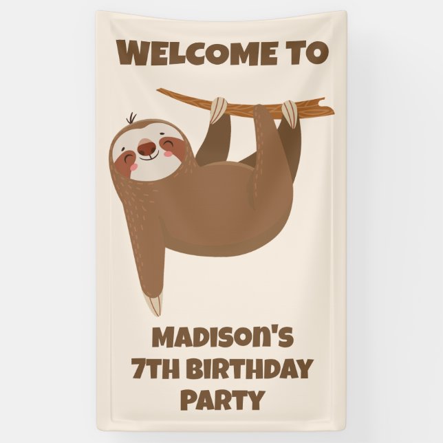 Custom Text & Colour Cute Sloth Banner (Vertical)