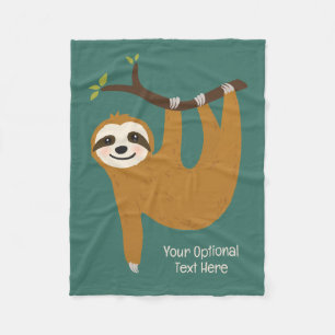 Custom Text & Colour Cute Sloth Fleece Blanket