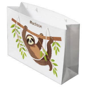 Custom Text & Colour Cute Sloth Large Gift Bag