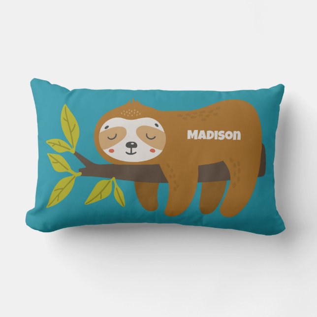 Custom Text & Colour Cute Sloth Lumbar Pillow (Front)