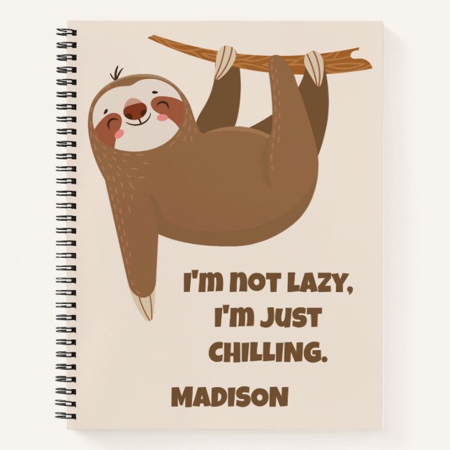 Custom Text & Colour Cute Sloth Notebook (Front)
