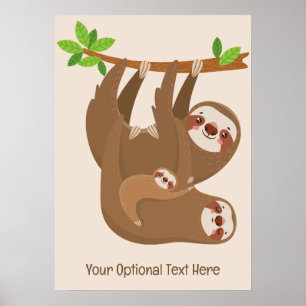 Custom Text & Colour Cute Sloth Poster
