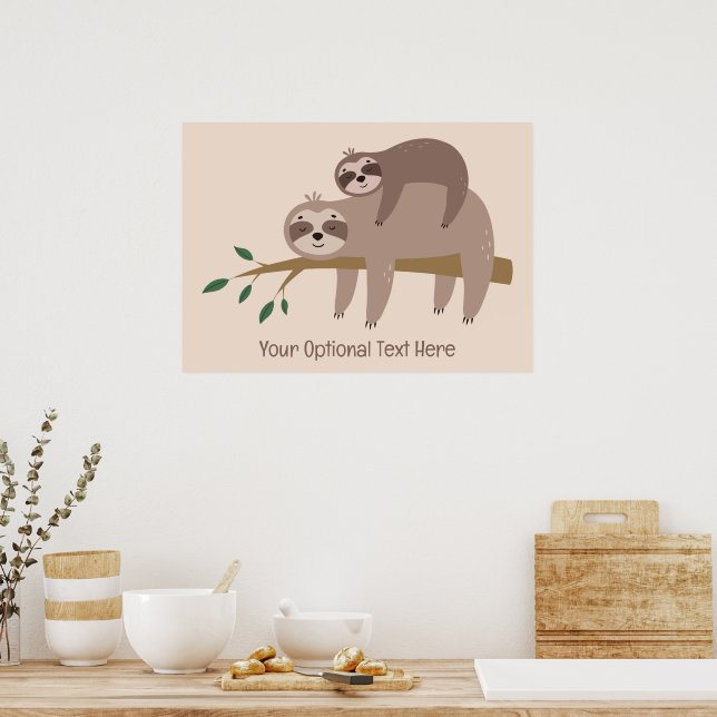 Custom Text & Colour Cute Sloth Poster (Kitchen)