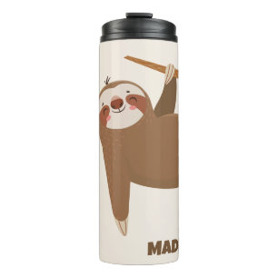 Custom Text & Colour Cute Sloth Thermal Tumbler