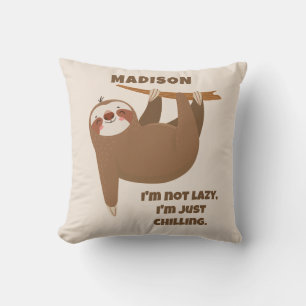 Custom Text & Colour Cute Sloth Throw Pillow