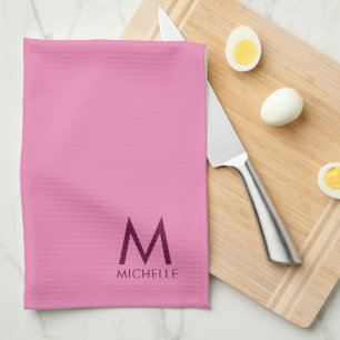 Custom Text  Colour Elegant Pink Template Monogram Kitchen Towel