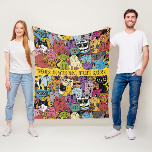 Custom Text & Colour Funny Cats Illustration Fleece Blanket