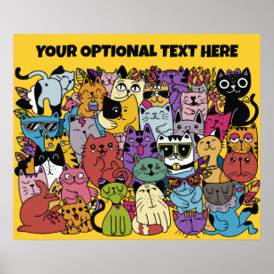 Custom Text & Colour Funny Cats Illustration Poster