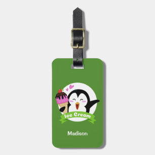 Custom text & colour Ice Cream Penguin Luggage Tag