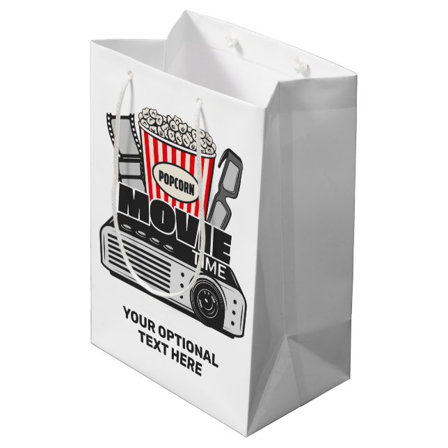 Custom Text & Colour Movie Time Medium Gift Bag (Back Angled)