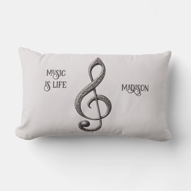 Custom Text  & Colour Musical Clef Note Lumbar Pillow (Front)
